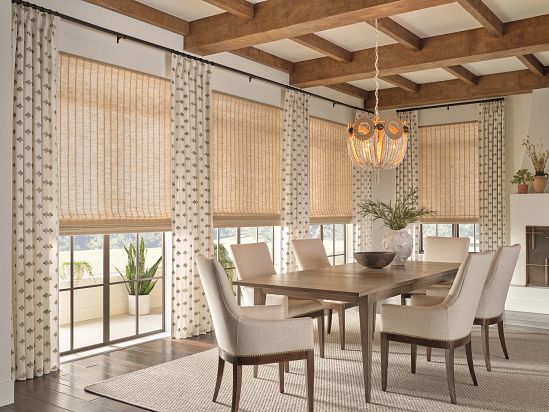 Woven wood shades in dining room